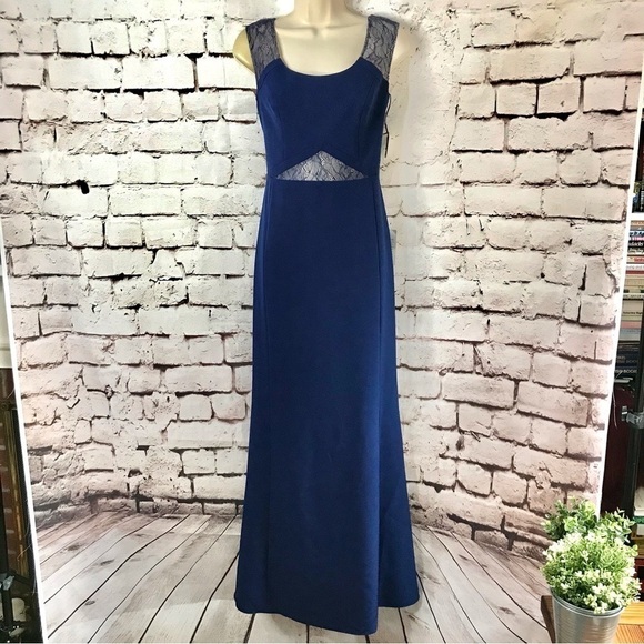 AIDAN MATTOX Dresses & Skirts - AIDAN MATTOX Lace inset cutout Navy Blue Prom Formal Dress Size 4 NEW WITH TAGS